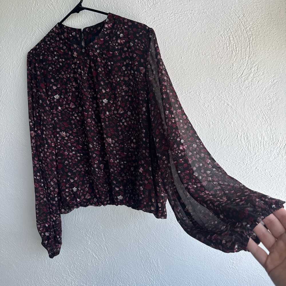 Rachel Sheer Floral Blouse - Black with Pink Floral